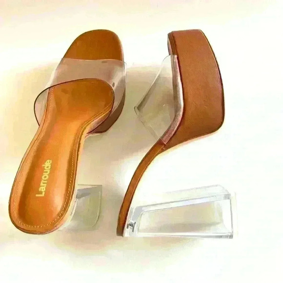 NEW! Larroudé Dolly Lucite Vinyl Platform Mules - Picture 8 of 9